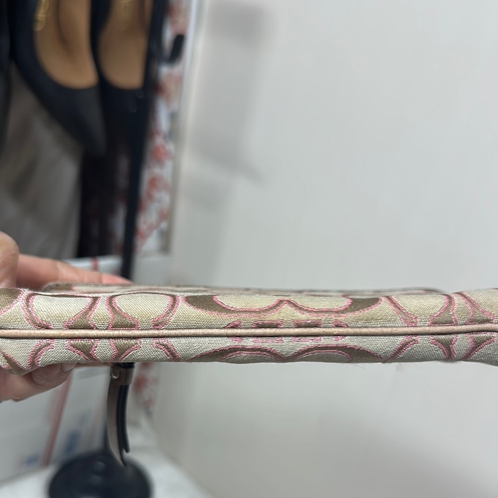 Coach Tan and Pink Signature Wristlet Clutch - Picture 4 of 15